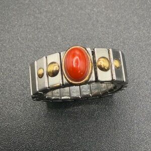 VINTAGE ZOPPINI 18k Yellow Gold & Stainless Steel Fire Opal Stretchable Ring